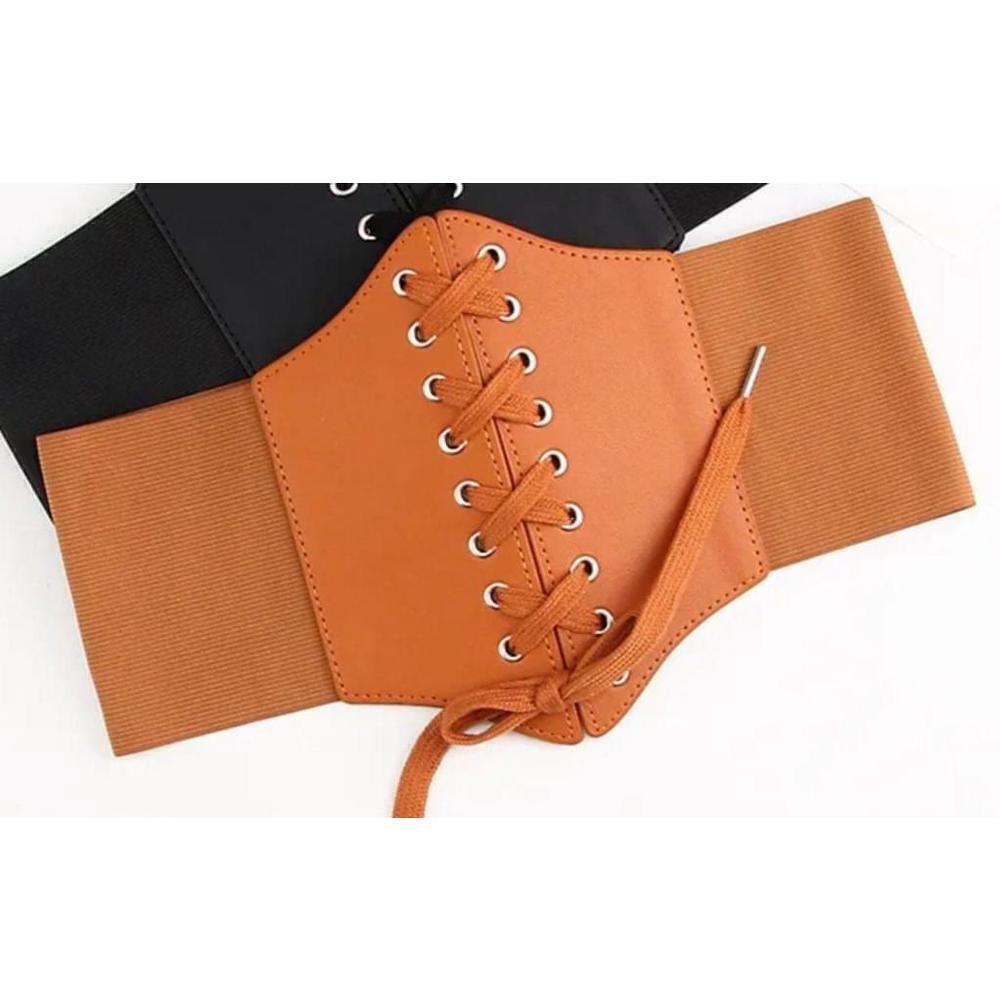 Corset Style Waist Belt In Light Brown - Picture 3 of 7